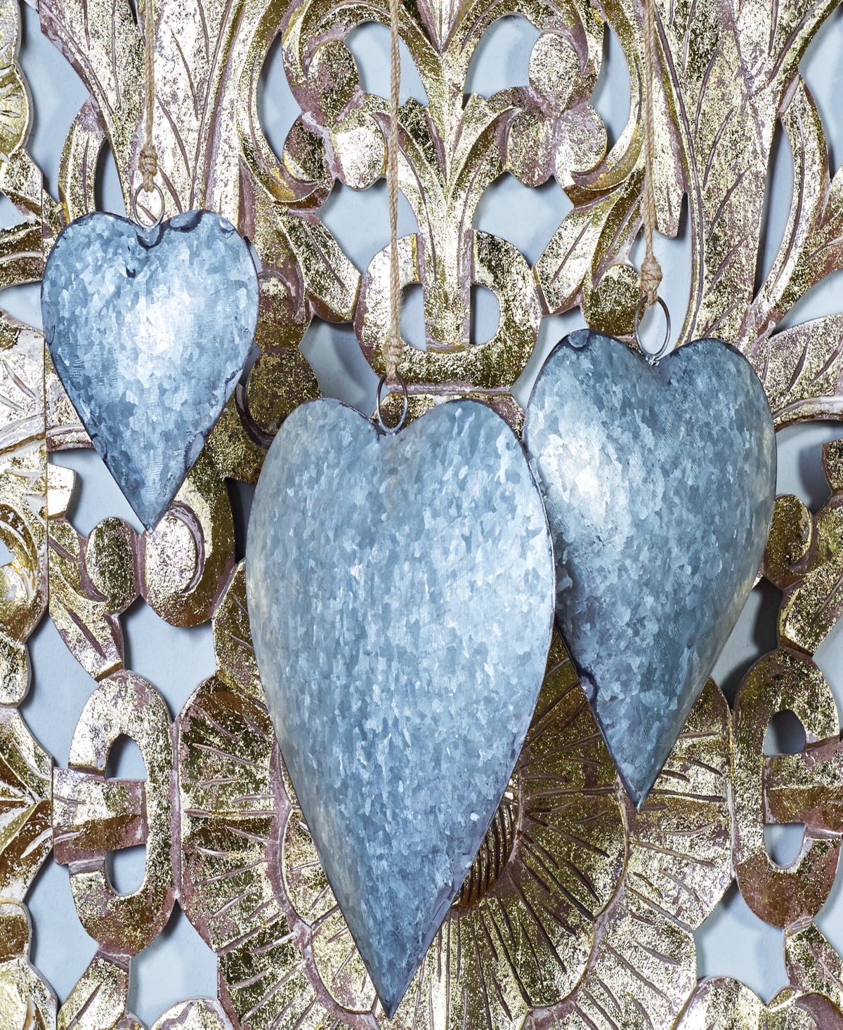 Rosemary Lane Metal Heart Tibetan Inspired Decorative Bell With Hanging Rope, Set Of 3 12", 17", 21"h In Gray