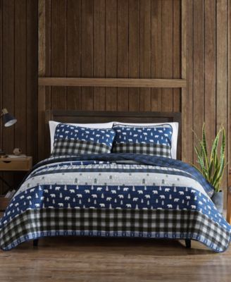 Eddie Bauer - Blue Creek Plaid Navy Reversible 3-Piece Full/Queen Quilt Set