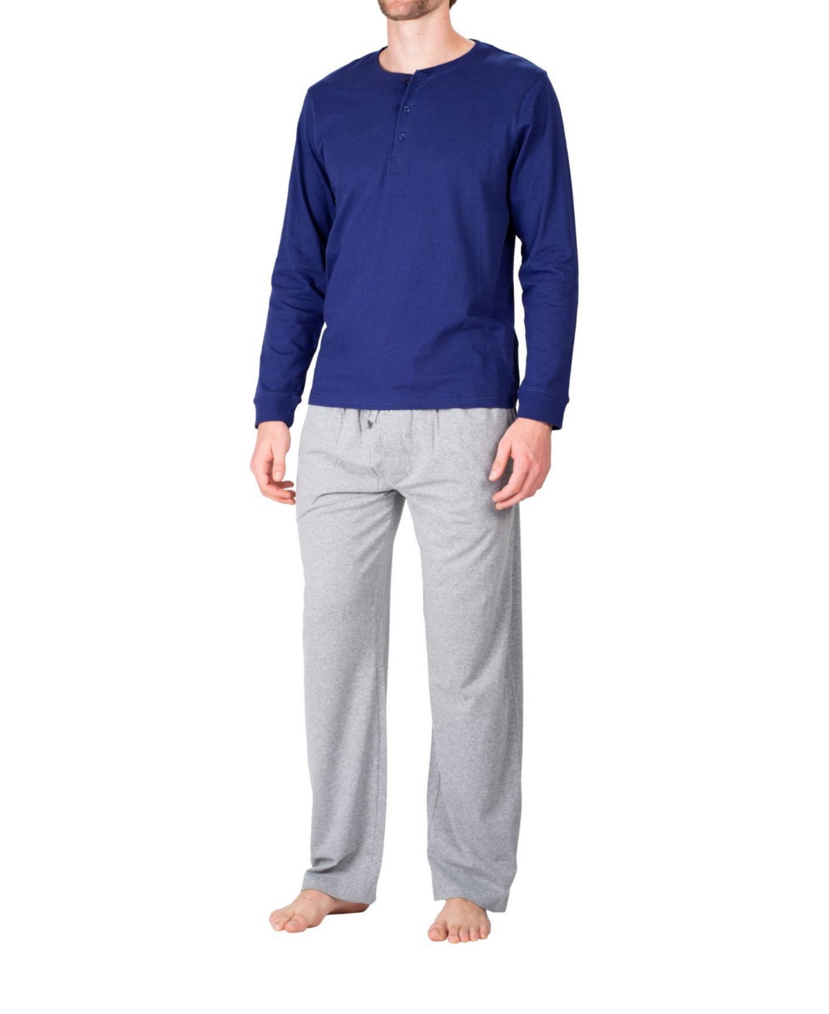 Sleep Hero Men's Knit Long Sleeve Pajama Set - Navy and grey