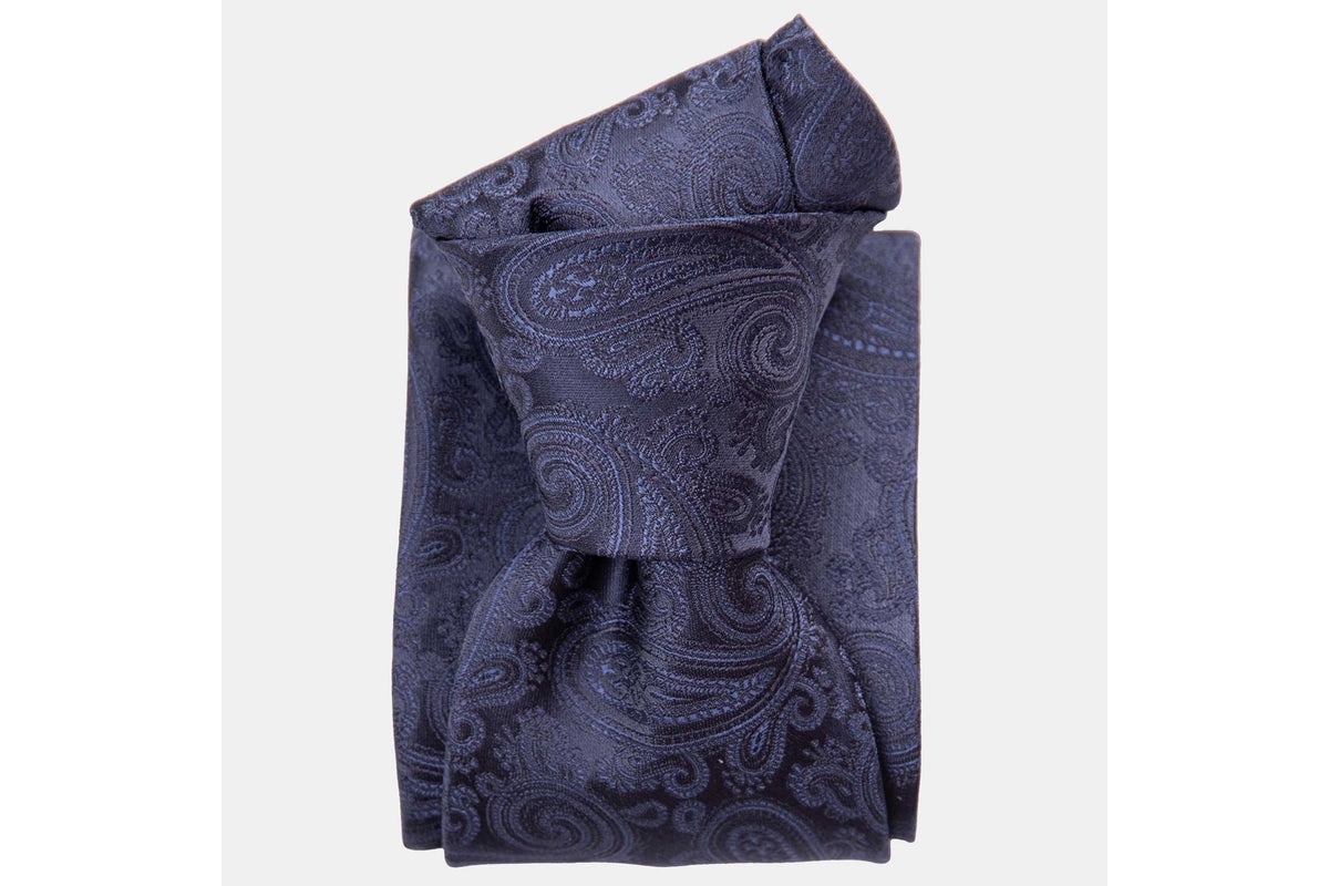 Soave - Silk Jacquard Tie for Men - Midnight blue