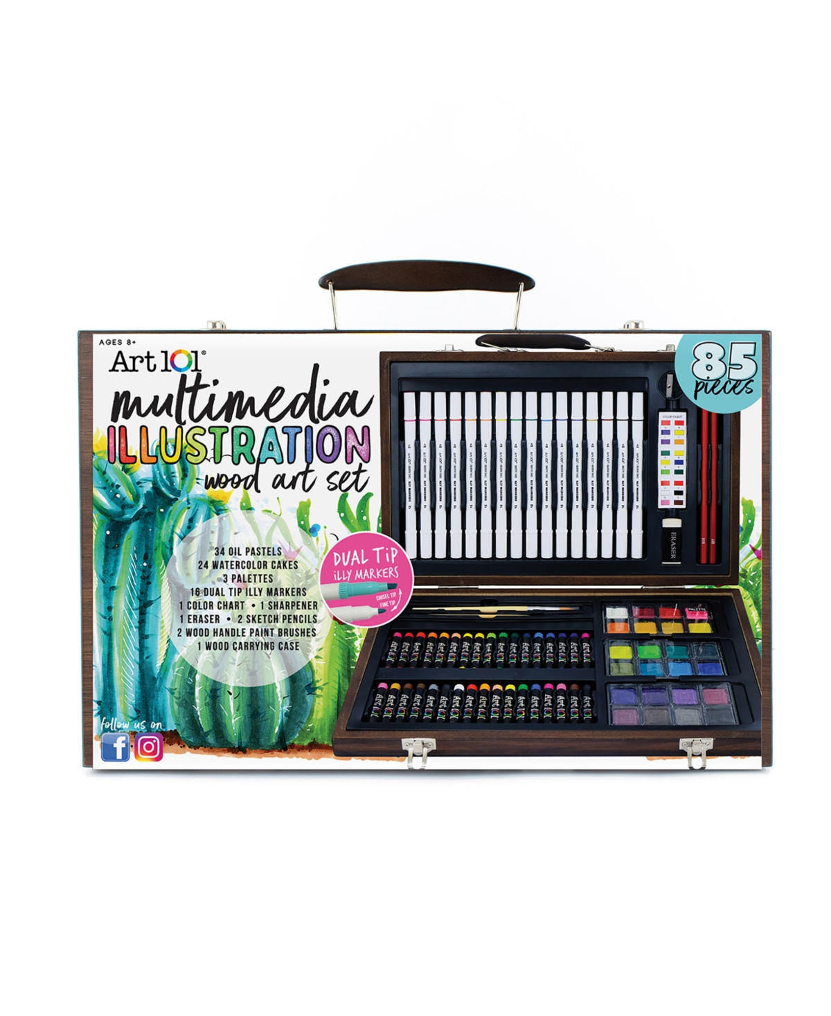 Art 101 Multimedia Illustration Wood Art Set, 85 Pieces In Brown