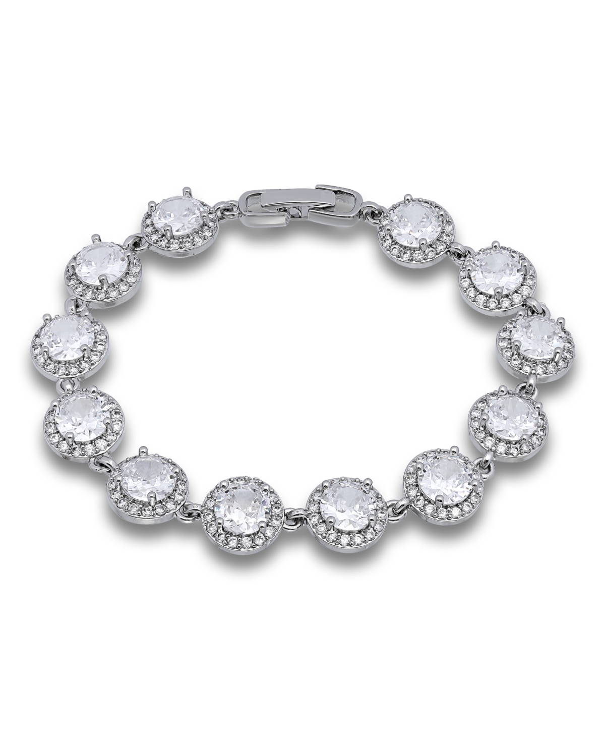 Macy's Cubic Zirconia Round Halo Link Bracelet In Silver