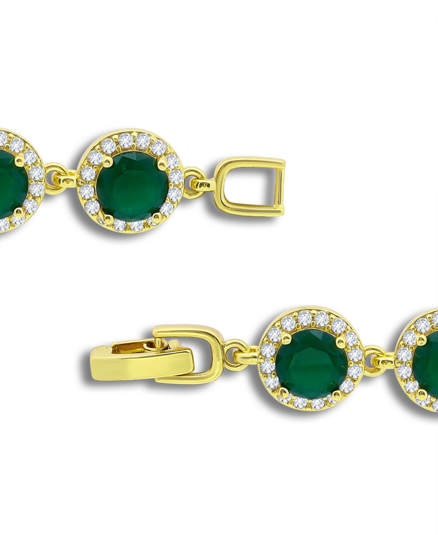 Emerald Green Glass Cubic Zirconia Halo Link Bracelet