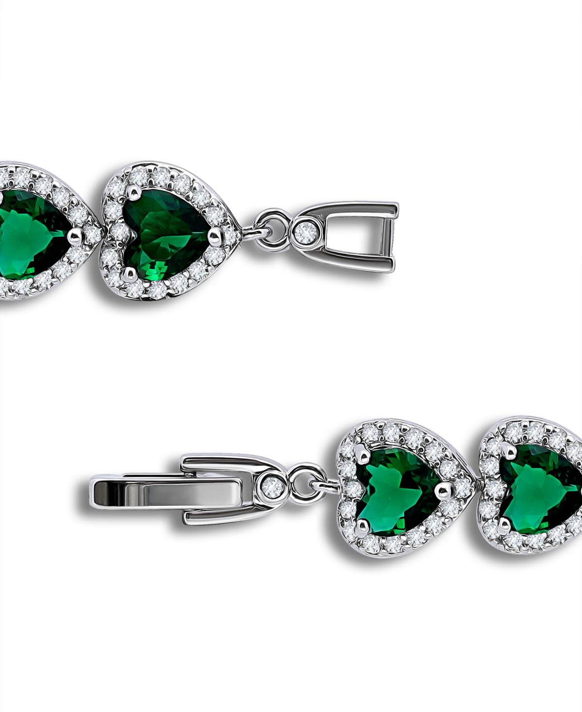 Macy's Cubic Zirconia Green Glass Heart Halo Link Bracelet In Green
