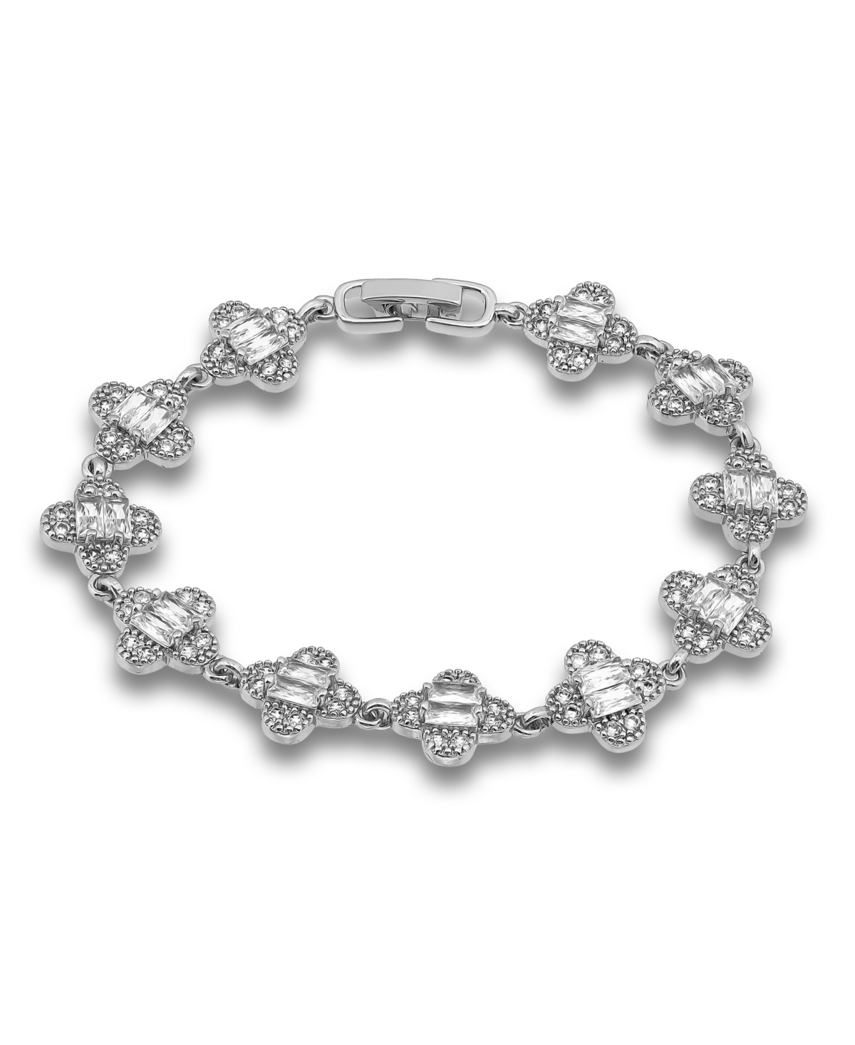 Macy's Cubic Zirconia Baguette Stones Design Pattern Link Bracelet In Silver
