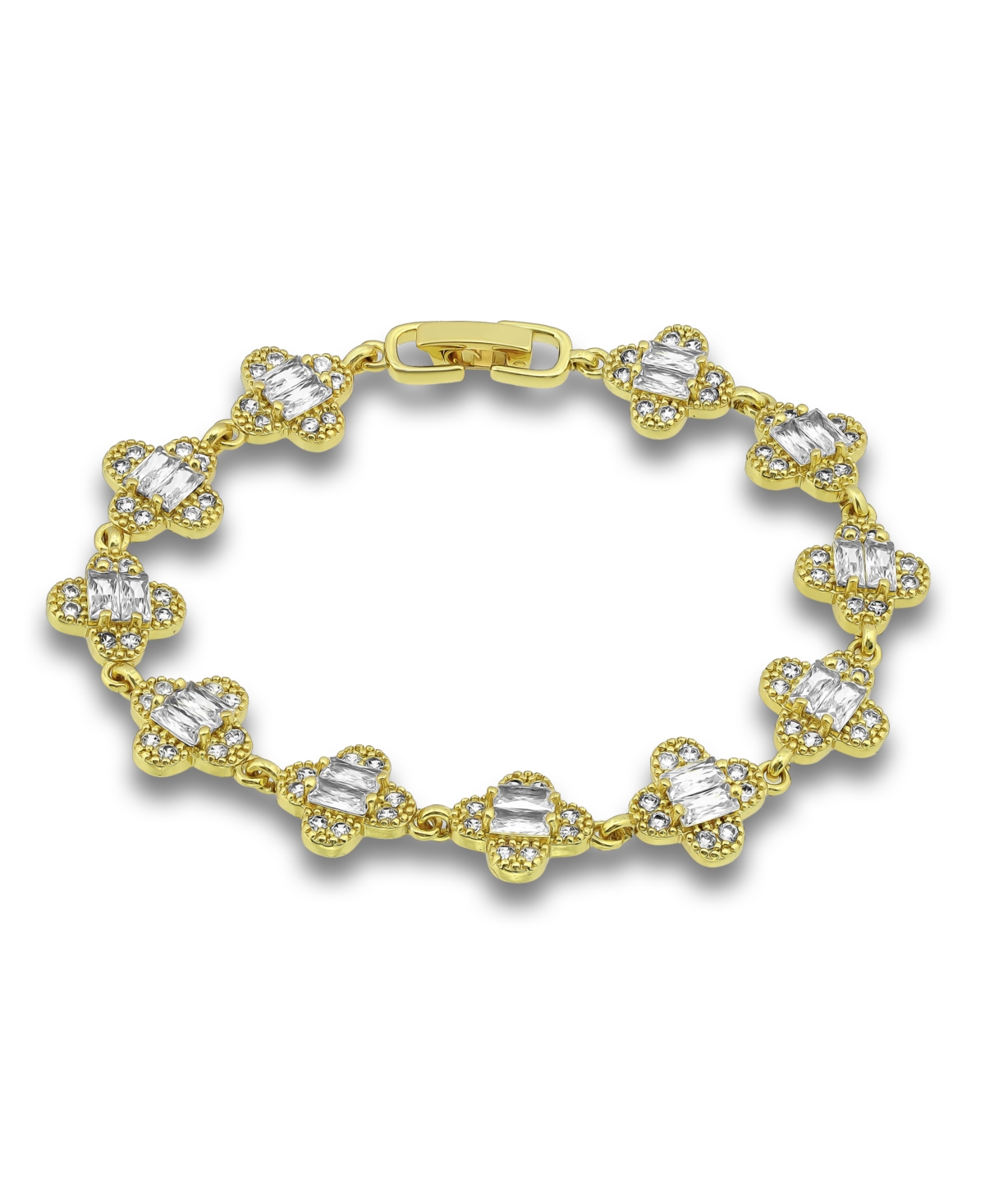 Macy's Cubic Zirconia Baguette Stones Design Pattern Link Bracelet In Gold