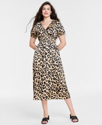 Women s Leopard Print V Neck Midi Dress Created for Macy s