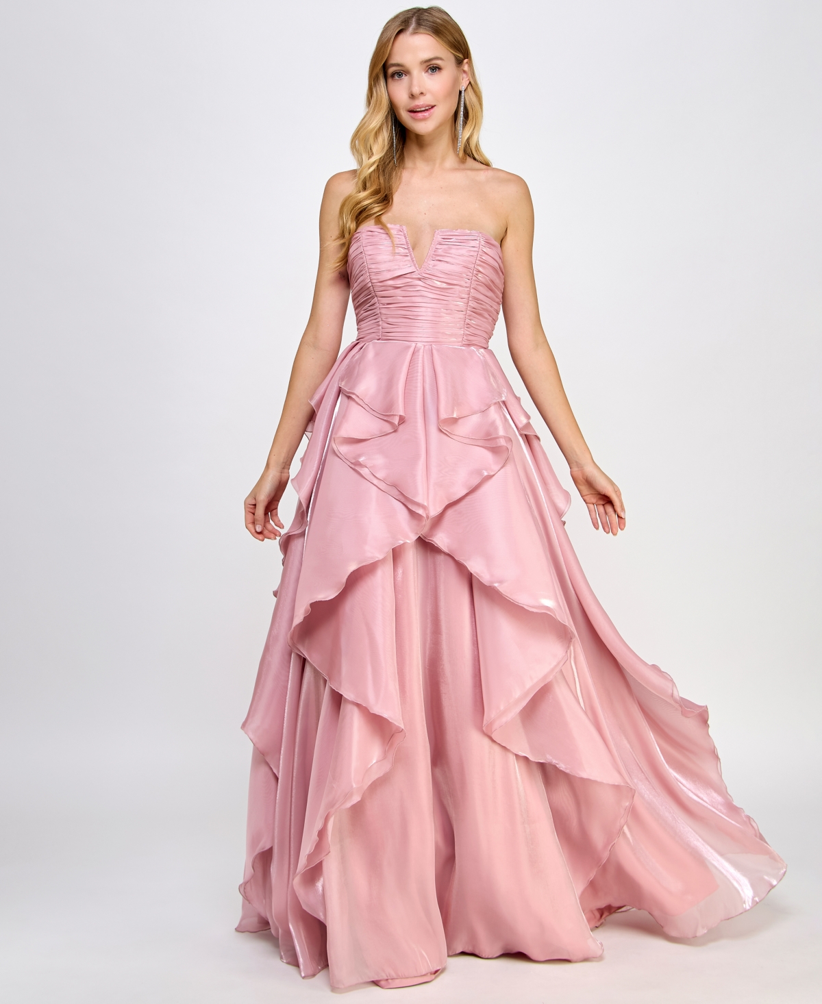 Juniors' Strapless Ruched Ruffled Ball Gown, Created for Macy's - Red