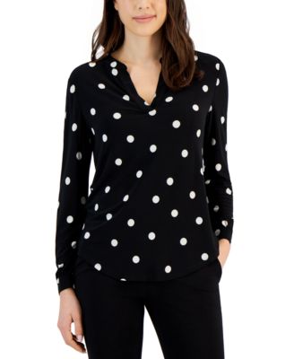 Women's Split-Neck Pearl-Dot Top 