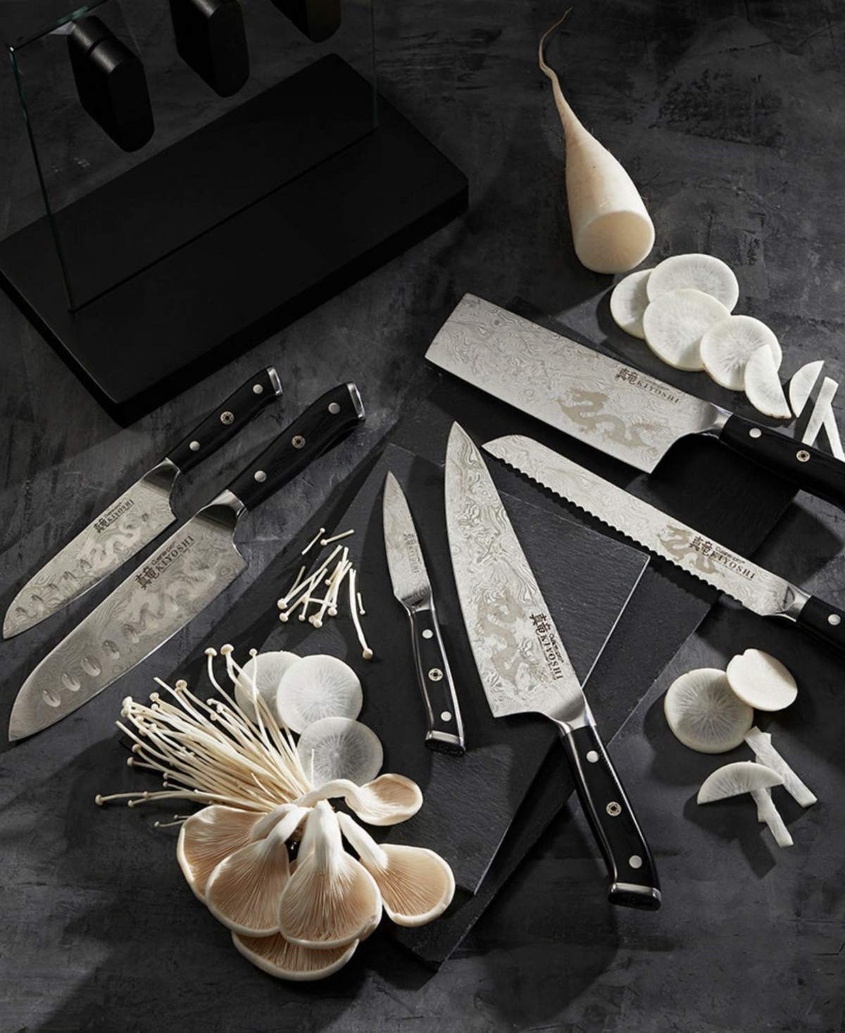 Cuisine::pro Kiyoshi Kiyo Steel 7 Piece Knife Block Set In Silver,black