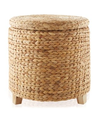Handwoven Footstool 17" Round Storage Ottoman with Lid