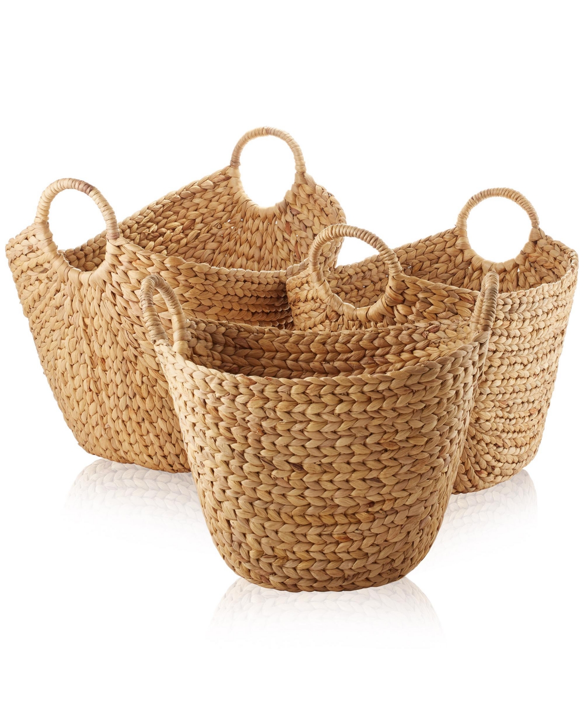 Set of 3 Boat Baskets with Handles, Woven Water Hyacinth Storage Organizers for Blankets, Laundry, Bathroom, Bedroom, Living Room - Natural