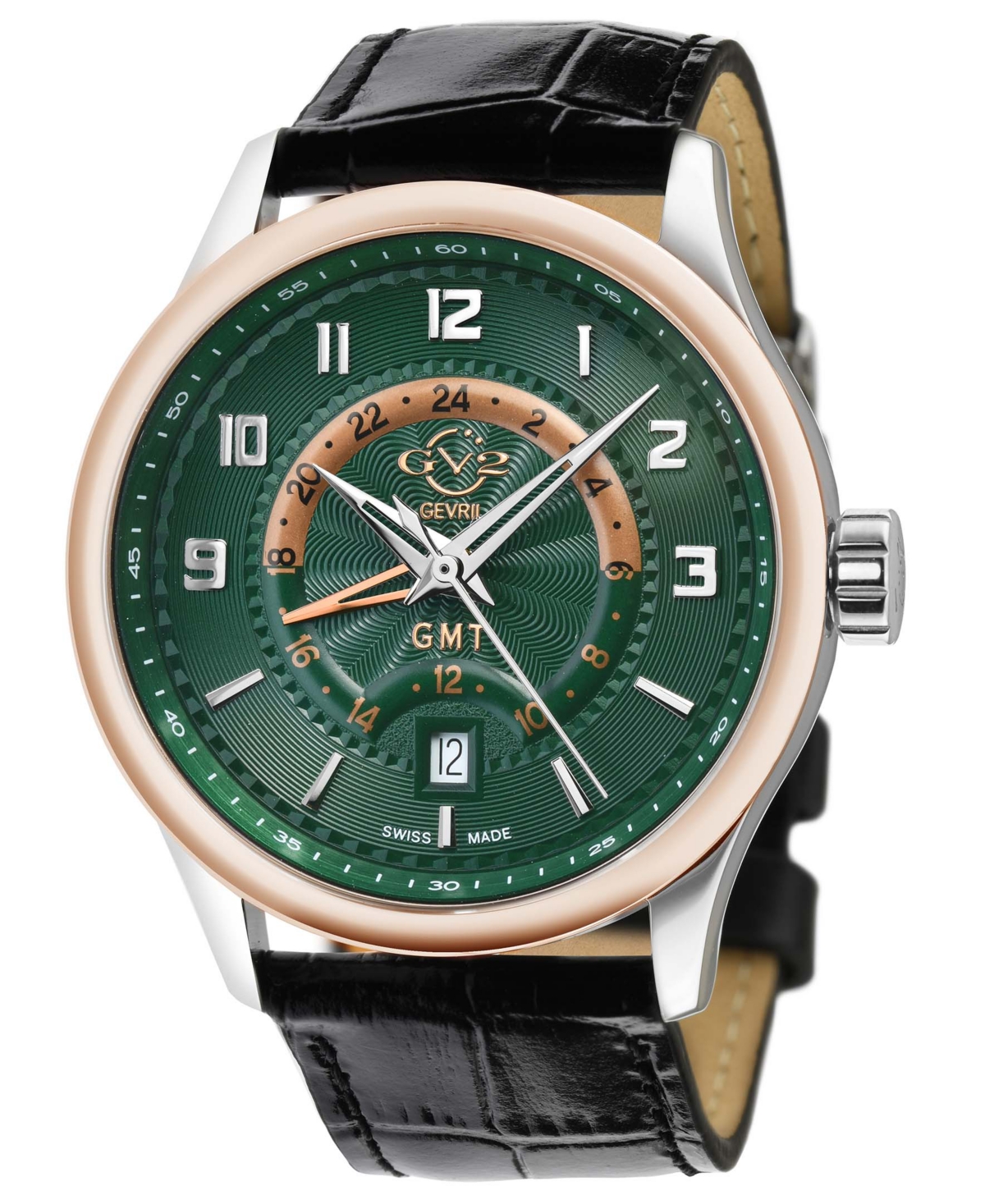 Men's Swiss Quartz Giromondo Black Leather Watch 42mm - Black