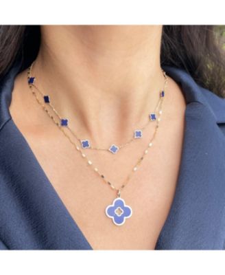 Mini Lapis Clover Necklace 14K Yellow Gold