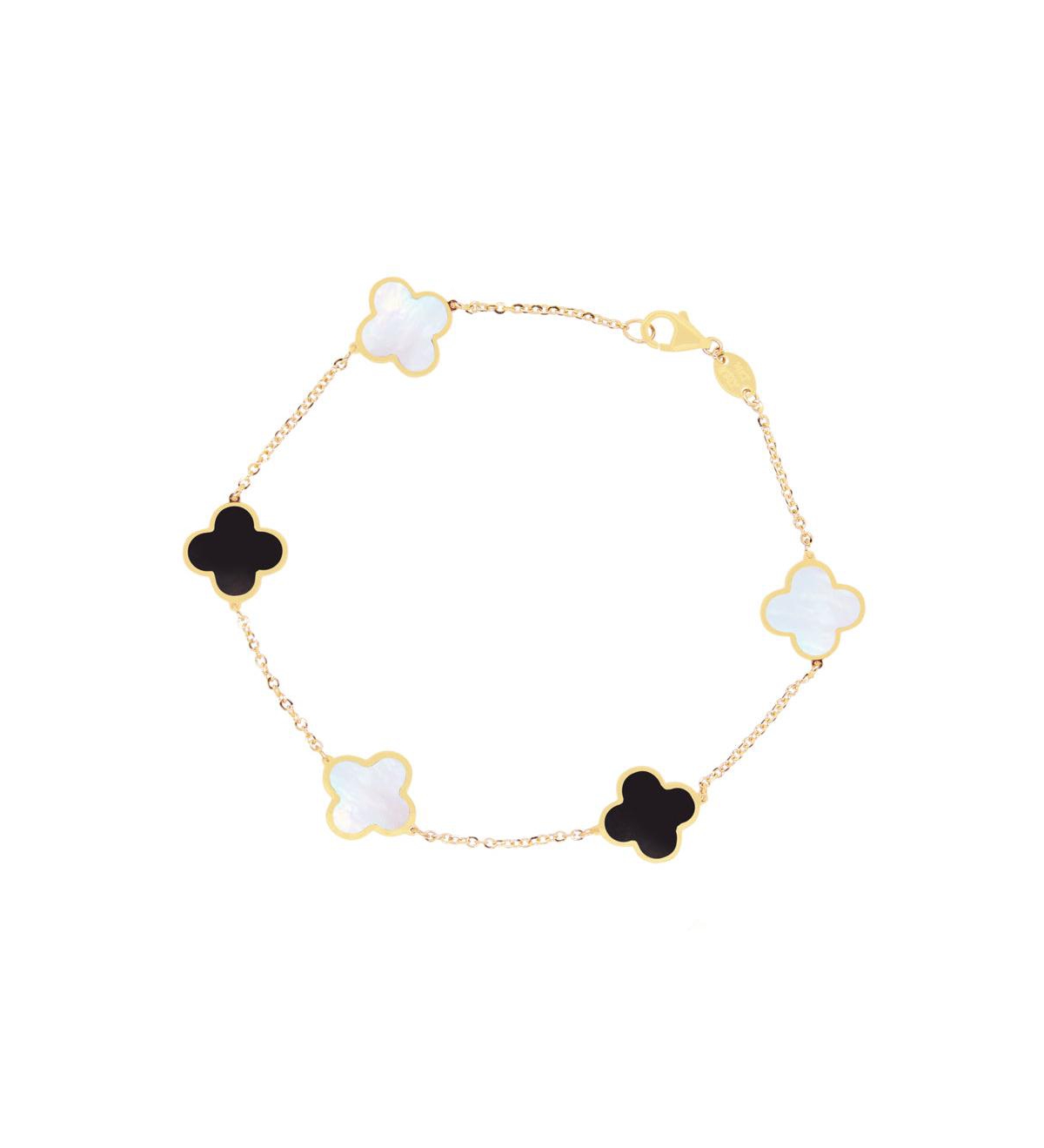 Small Mother of Pearl and Onyx Mixed Clover Bracelet - Open Miscellaneous