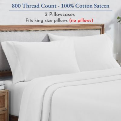 Luxury 800 Thread Count 2 King Pillowcases, 100% Cotton Sateen, Soft, Smooth & Thick, Fits King Size Pillows