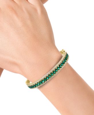 EFFY&reg; Emerald (4-1/2 ct. t.w.), White Sapphire (1-1/3 ct. t.w.) & Diamond (1/6 ct. t.w.) Bangle Bracelet in 14k Gold
