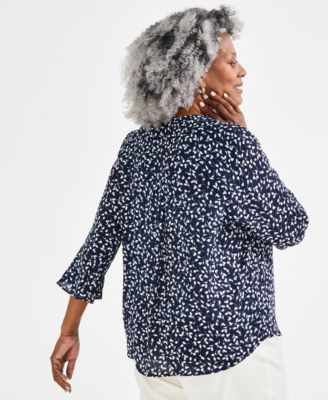 Women's Printed Pintuck Ruffle Sleeve Top, PP-4X, Created for Macy's
