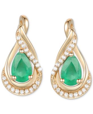 Sapphire (1-1/10 ct. t.w.) and Diamond (1/10 ct. t.w.) Stud Earrings in 14k Gold (Also Available in Emerald)