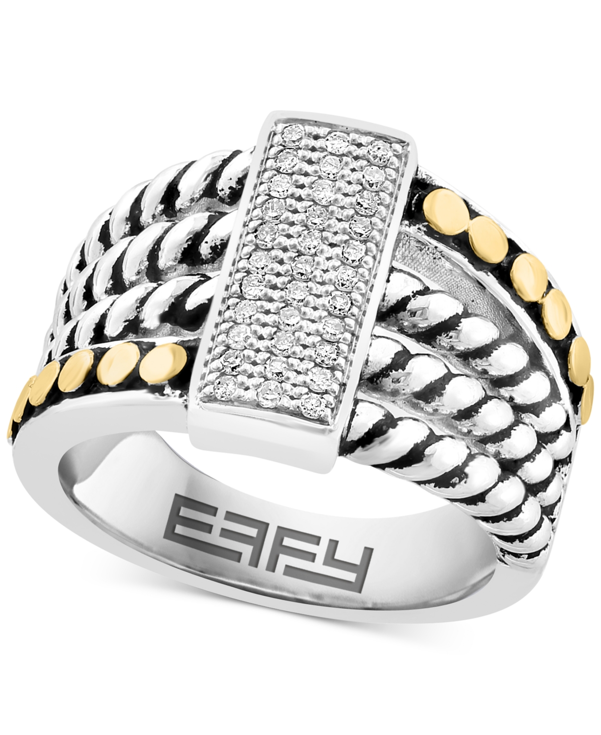 Effy Collection Effy Diamond Rectangular Cluster Multirow Ring (1/8 Ct. T.w.) In Sterling Silver & 18k Gold-plate In K Gold Over Silver