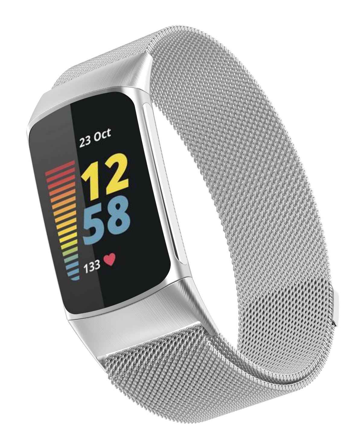 Withit Unisex Silver-tone Stainless Steel Mesh Band Compatible With Fitbit Charge 5 And 6