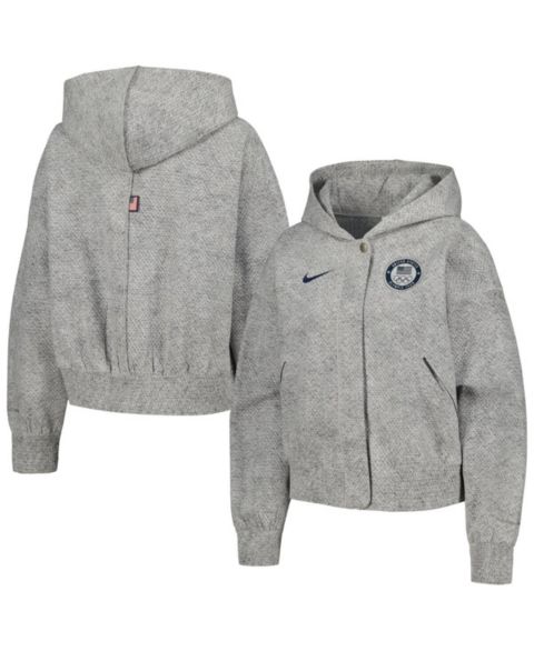 Женские худи Nike Women's Gray Team USA Media Day Oversized Cropped Performance Full-Zip Jacket