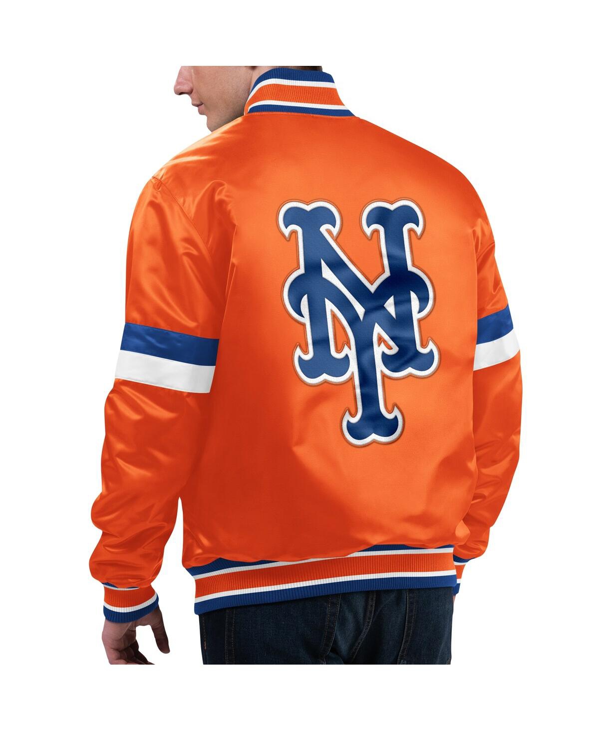 Men's StarterDistressed New York Mets Home Game Satin Full-Snap Varsity Jacket - Orange