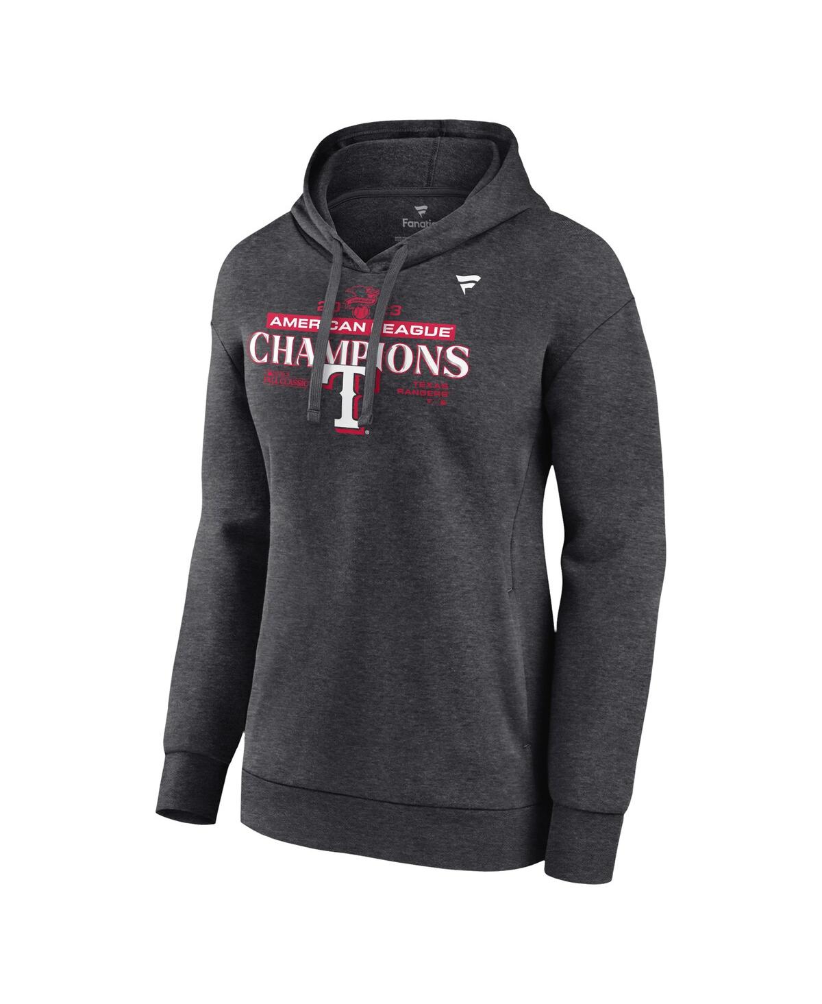 Women's FanaticsTexas Rangers 2023 American League Champions Locker Room Pullover Hoodie - Heather Charcoal