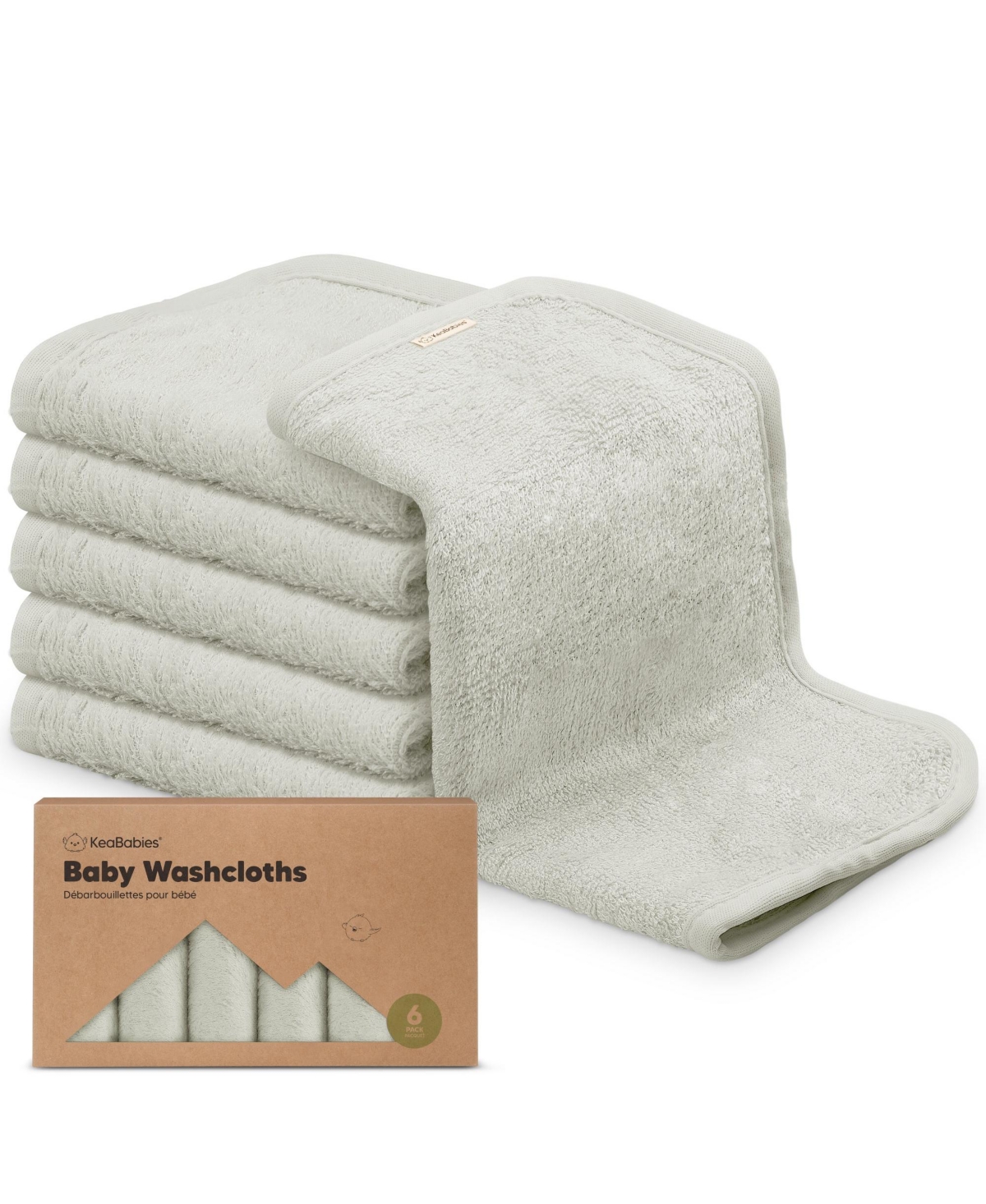KeaBabies 6pk Deluxe Baby Washcloths, Organic and Soft Baby Wash Cloth, Baby Bath Towel, Face Cloths