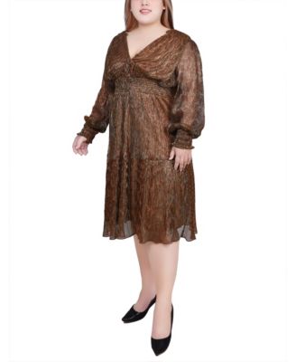 Plus Size Long Sleeve Plisse Mesh Dress