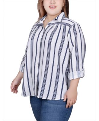 Plus Size Long Roll Tab Sleeve Blouse