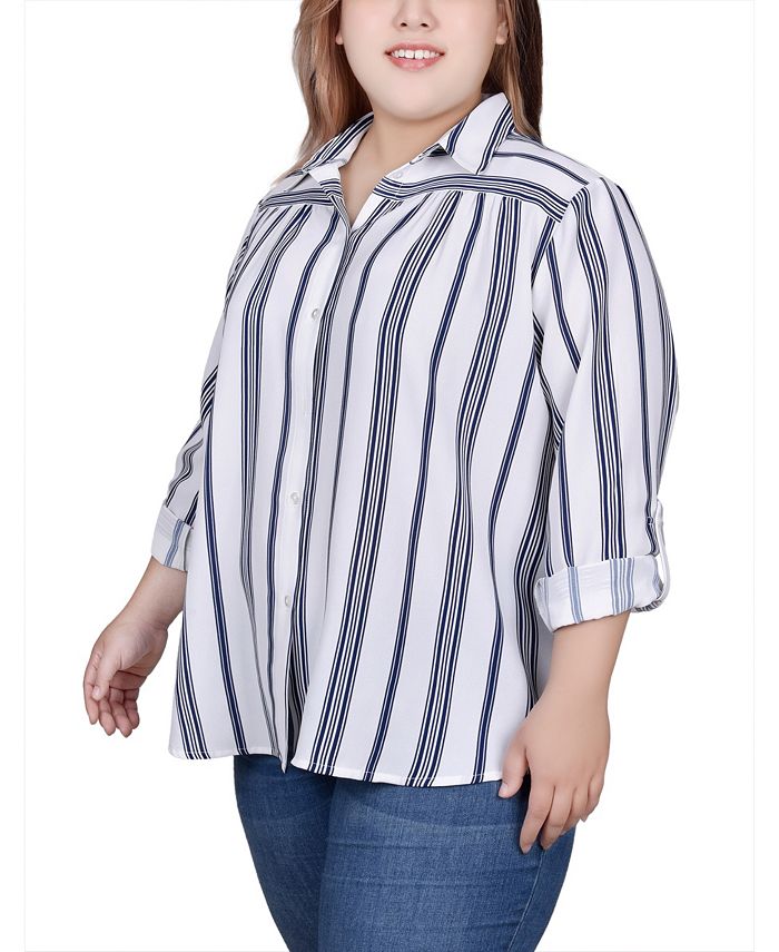 NY Collection Plus Size Long Roll Tab Sleeve Blouse Macy's