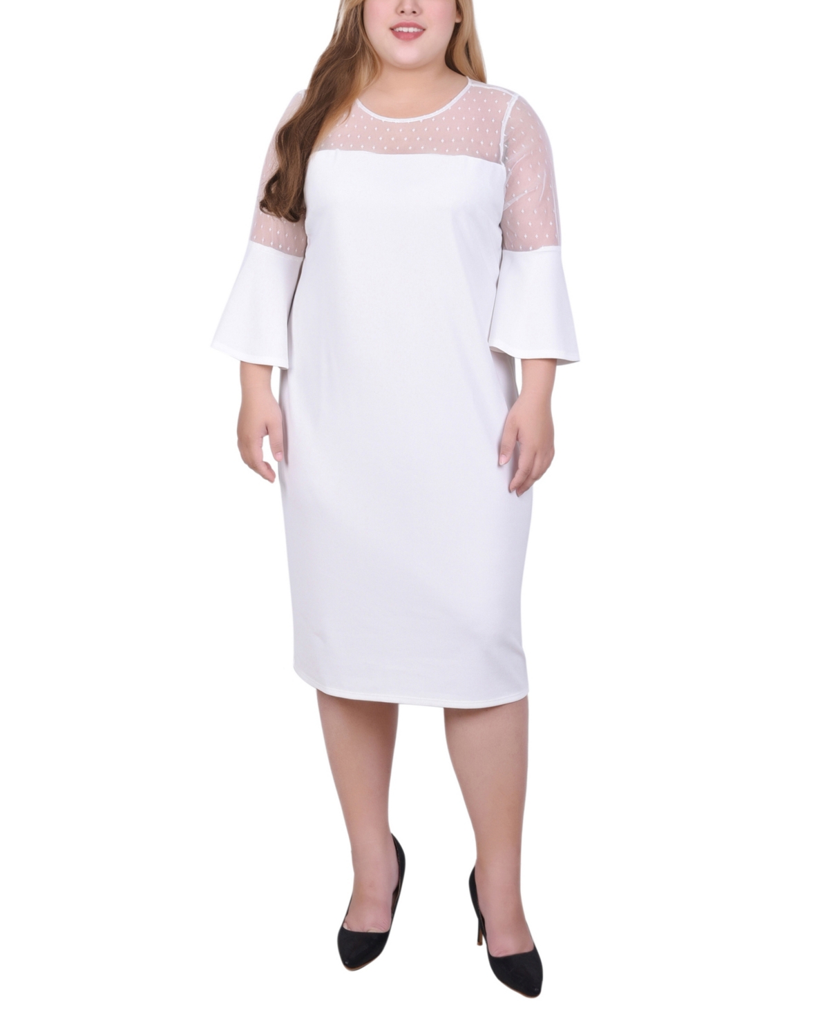 Ny Collection Plus Size Illusion Neck Scuba Dress In Ivory