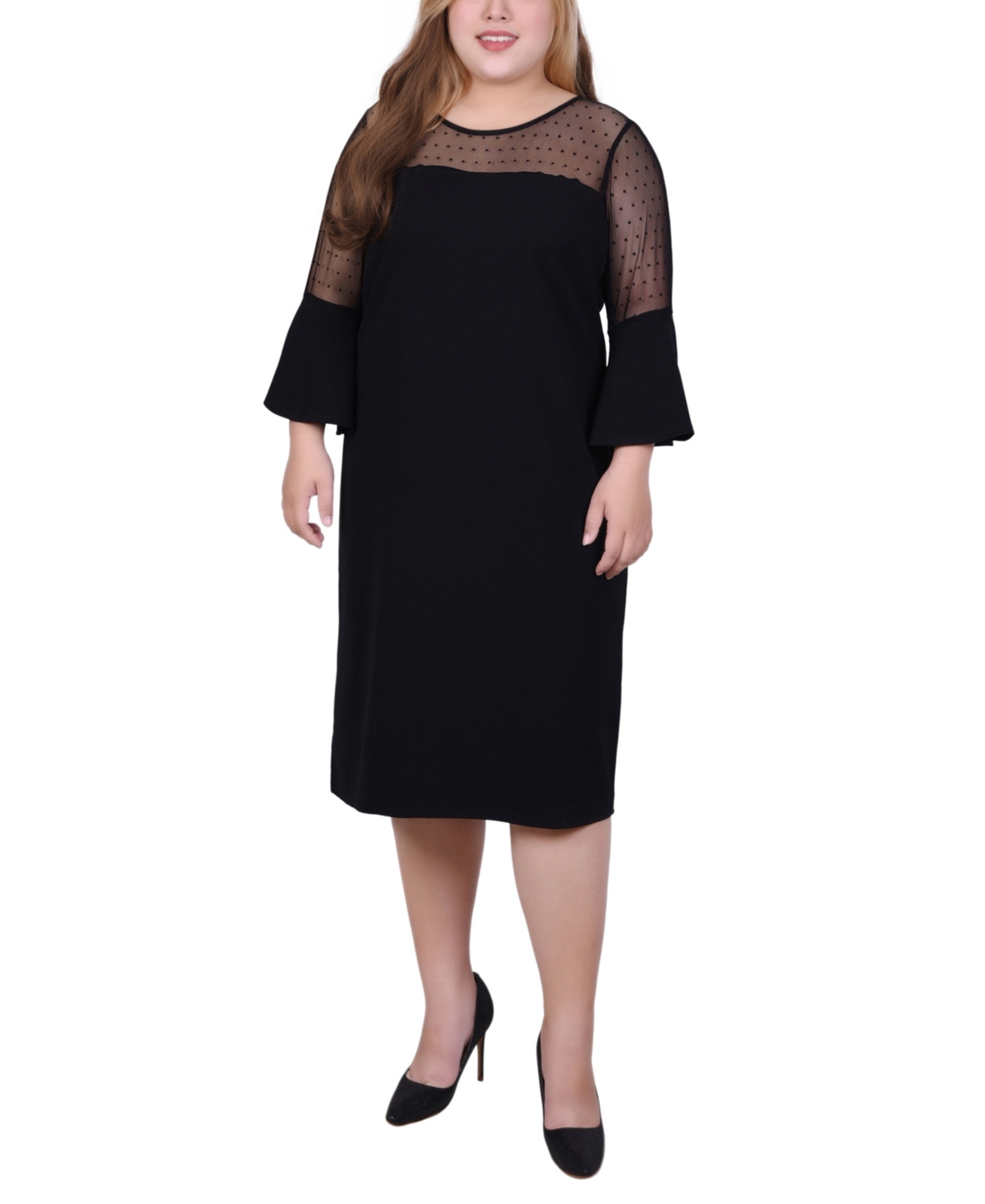 Ny Collection Plus Size Illusion Neck Scuba Dress In Black