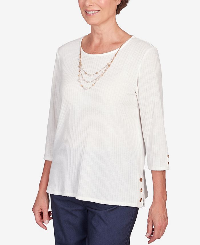 Alfred Dunner Women's St. Moritz Solid Knit Flutter Sleeve Top with