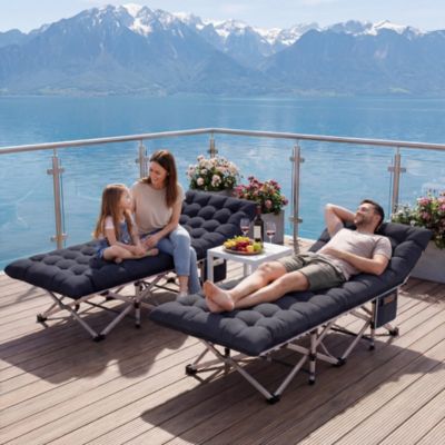 2-Piece Folding Bed Camping Cots with Removable Cotton Mattress (2 in a set), 600 lbs