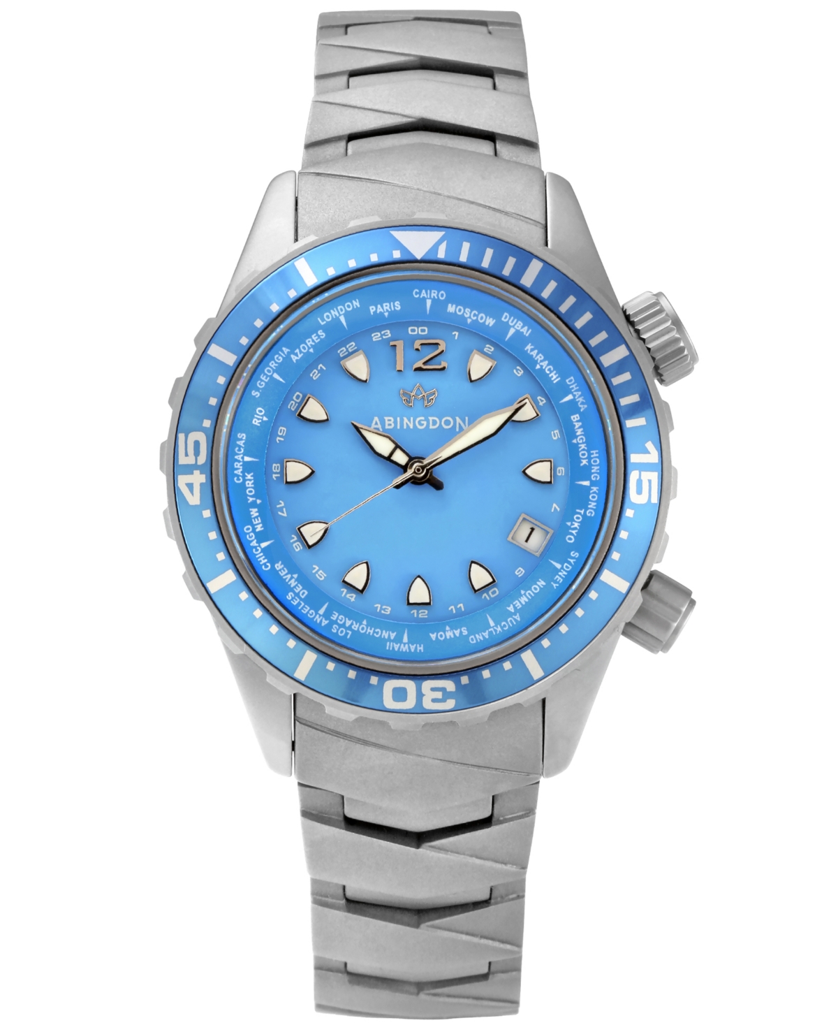 Abingdon Co. Women's Automatic Marina Divers Silver-tone Titanium Bracelet Watch 40mm In Bahama Blue