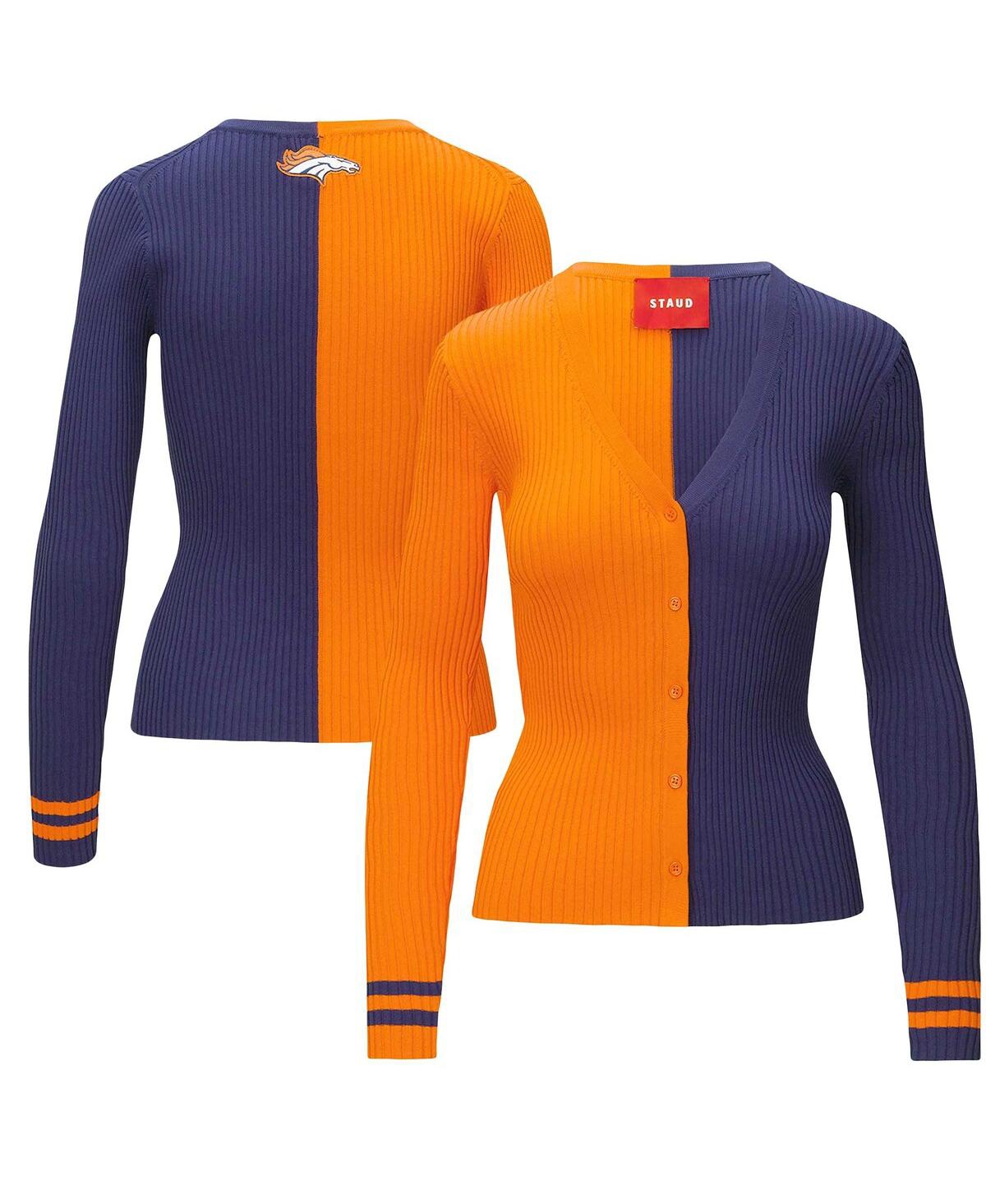 Shop Staud Women's  Orange, Navy Denver Broncos Cargo Sweater In Orange,navy