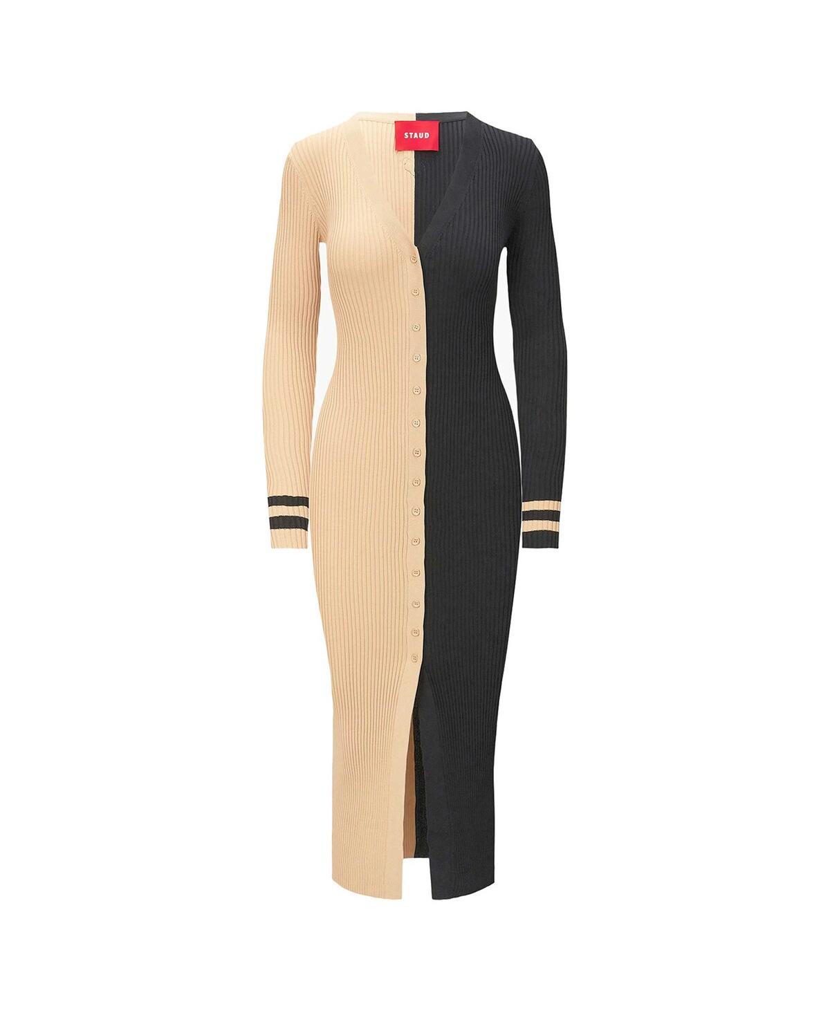 Staud Women's  Gold, Black New Orleans Saints Shoko Knit Button-up Sweater Dress In Gold,black