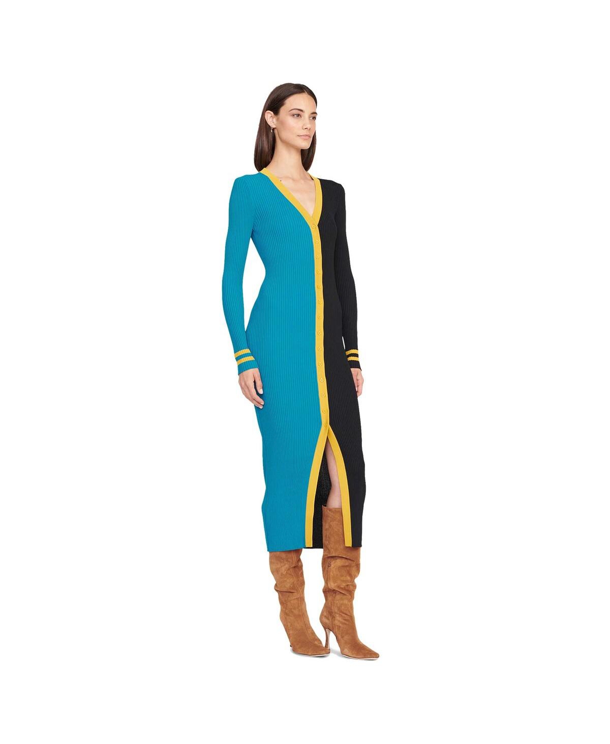 Staud Women's  Teal, Black Jacksonville Jaguars Shoko Knit Button-up Sweater Dress In Teal,black