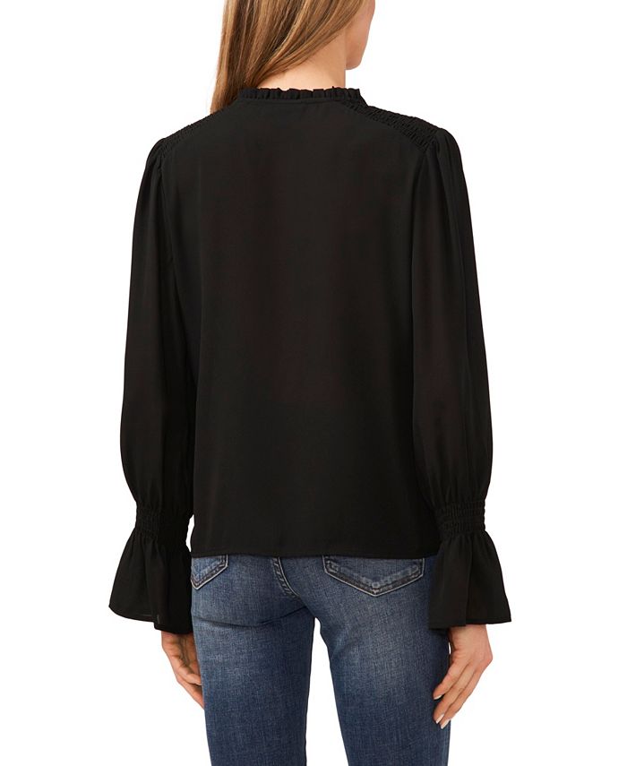 CeCe Women's Long-Sleeve Tie-Neck Ruffle Blouse - Macy's