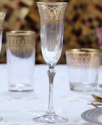 Gold-Tone Embellished Champagne Flutes with Gold-Tone Rings, Set of 4