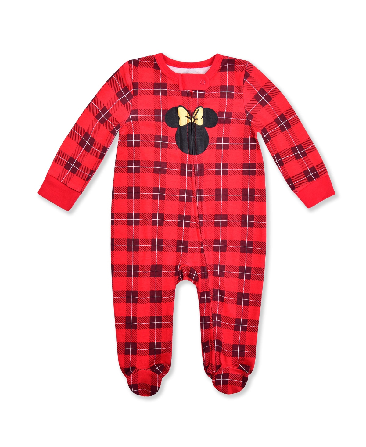 Disney Baby Girls Minnie Mouse Plaid Holiday Coverall In Red