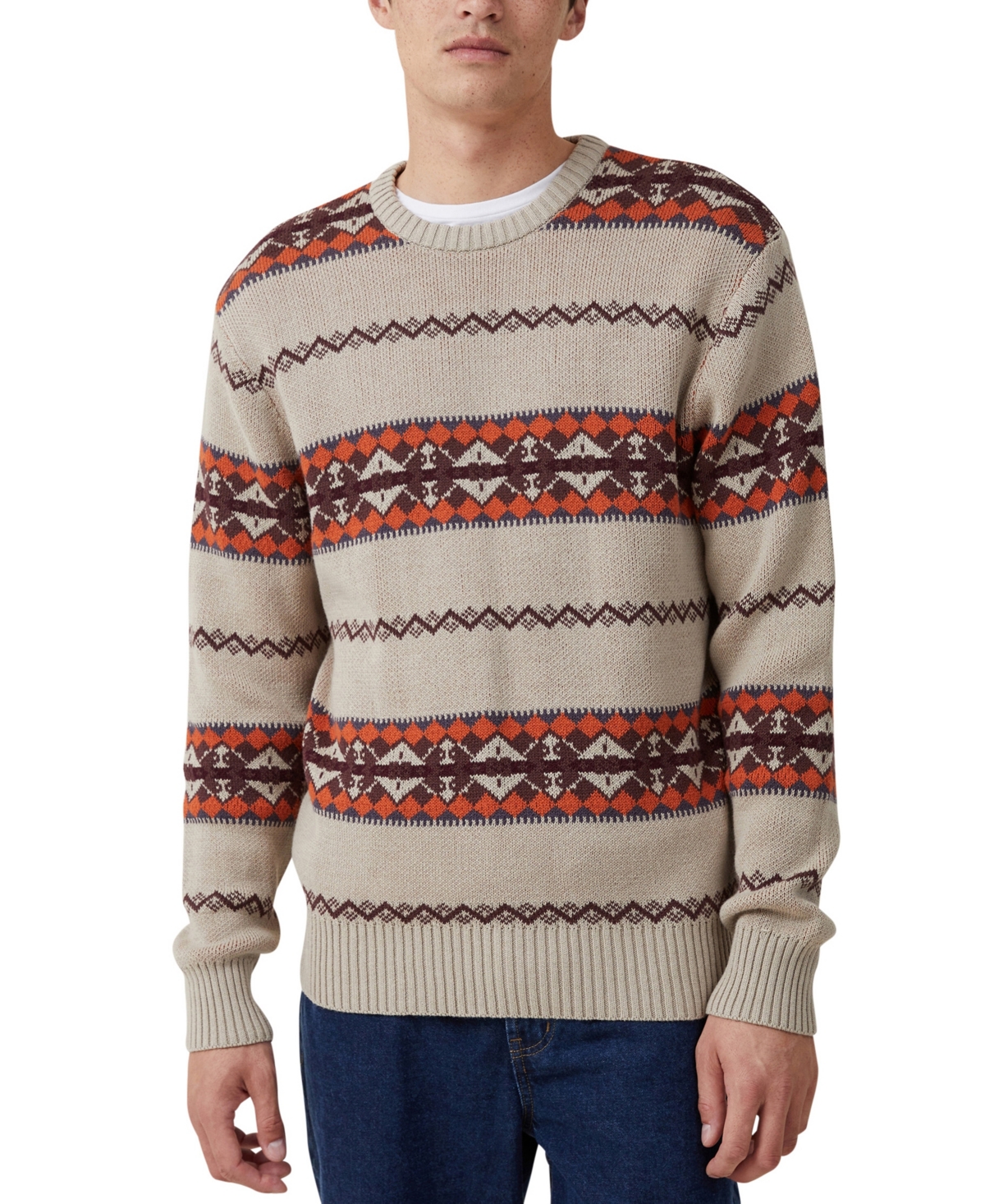Cotton On Men's Woodland Knit Sweater In Taupe Geo Stripe