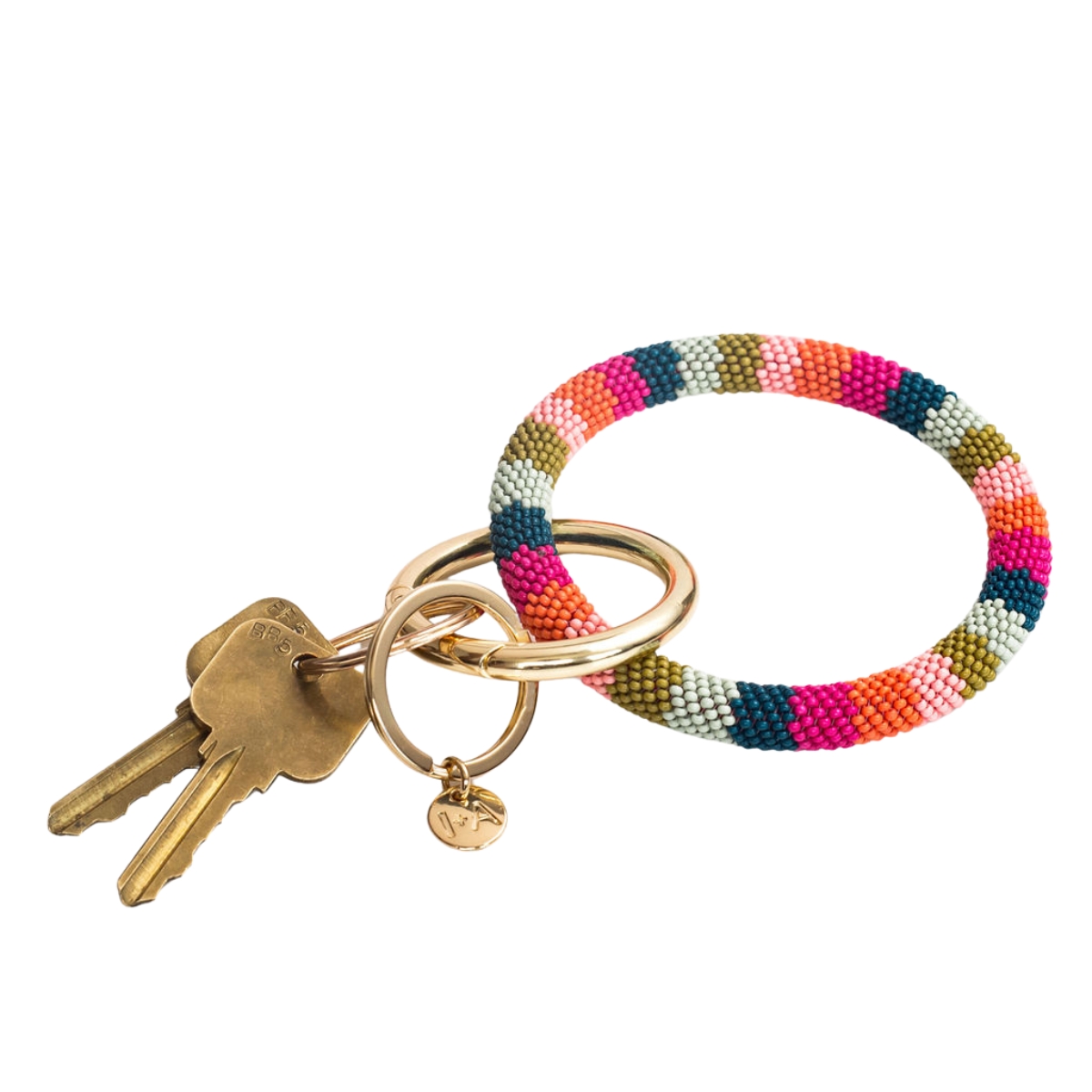 Chloe Beaded Key Ring Bracelet - Rainbow stripes