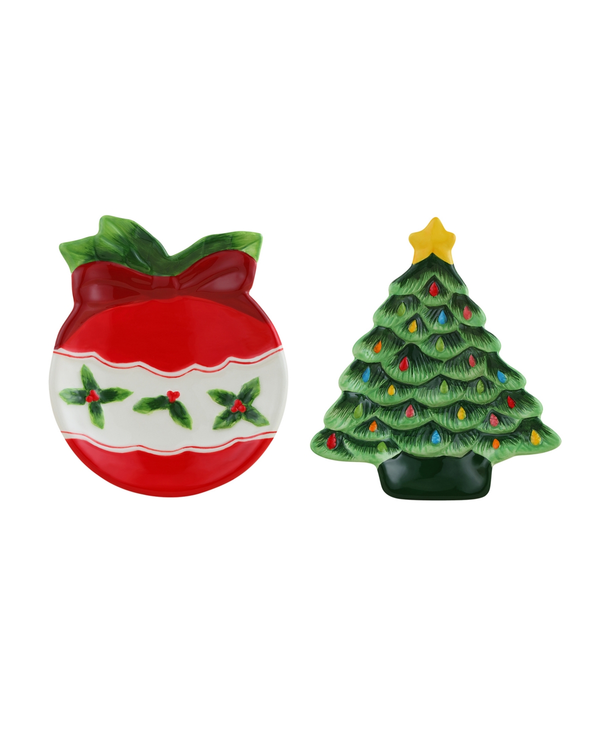 Mr. Christmas 6" Ceramic Trinket Tray Set Ornament And Tree In Multi