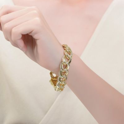 14K Gold Plated Cubic Zirconia Heavy Chain Bracelet