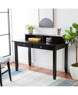 47.2" MDF & Rubberwood Matte Black Desk – Dual Drawers, Open Storage Compartments, Classic-Contemporary Style