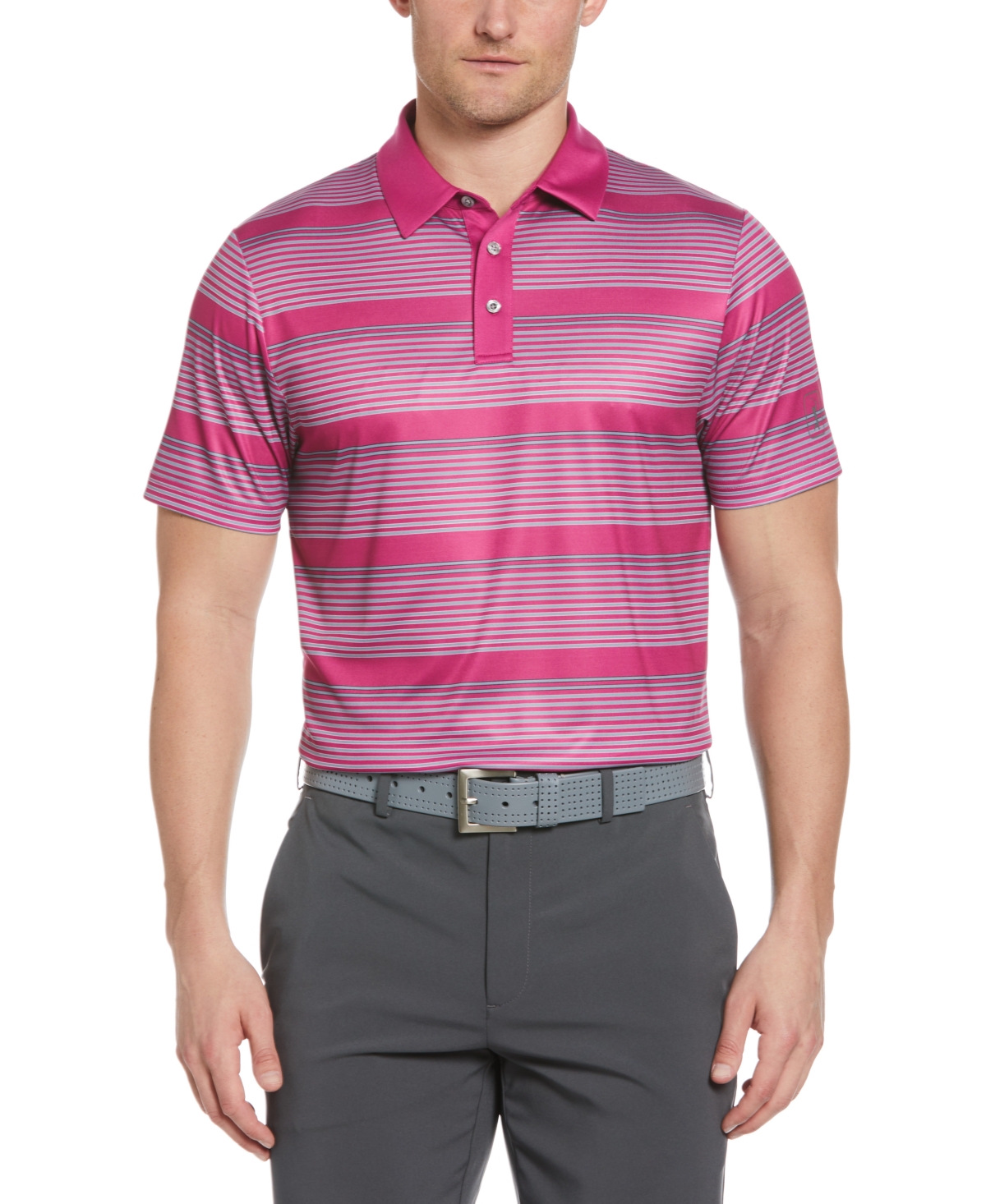 Men's Energy Stripe Polo Shirt - Fuschia Red