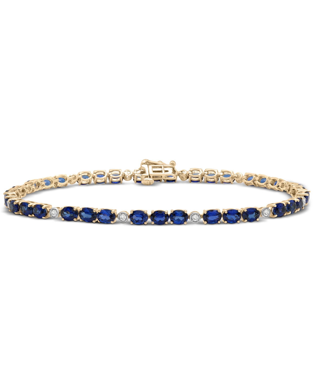 Macy's Sapphire (8-1/4 Ct. T.w.) & Diamond (1/6 Ct. T.w.) Link Bracelet In 14k Gold